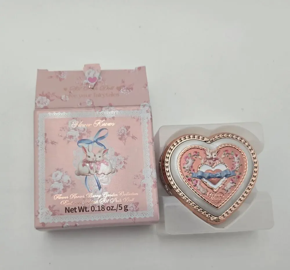 Flower Knows Bunny Garden Heart Embossed Blush New Open Box